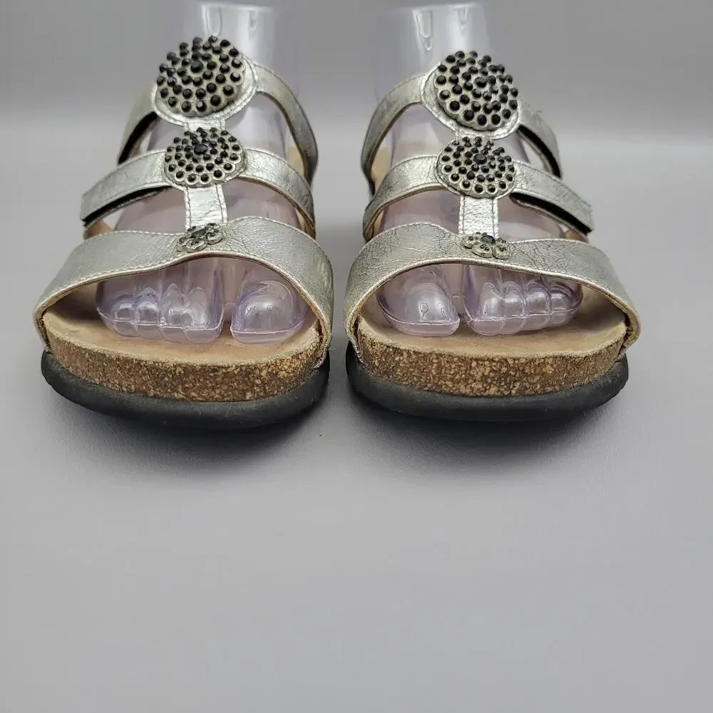 Mephisto Air-Relax Leather Jeweled Wedge Slide Sandals EU 41 / 11